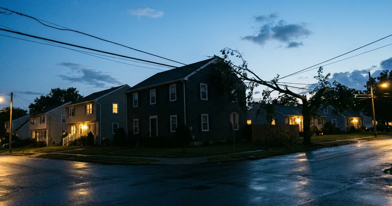A house with its power out at dusk