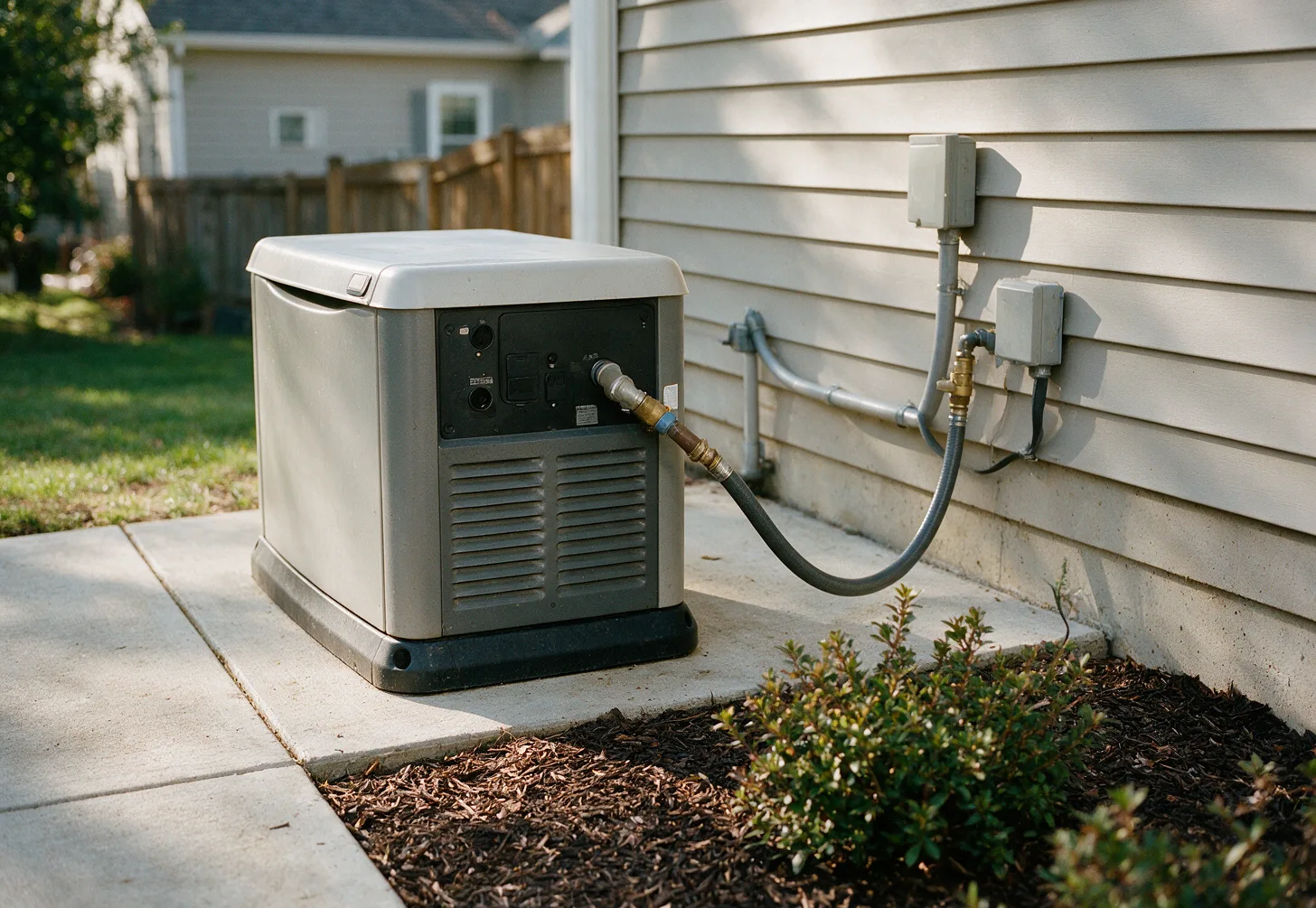 A standby generator beside a house