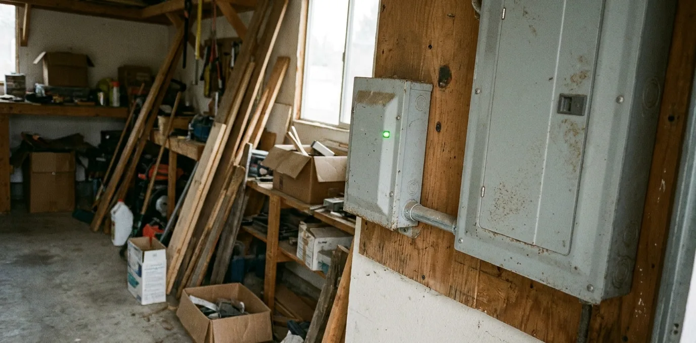 A surge device beside a panel